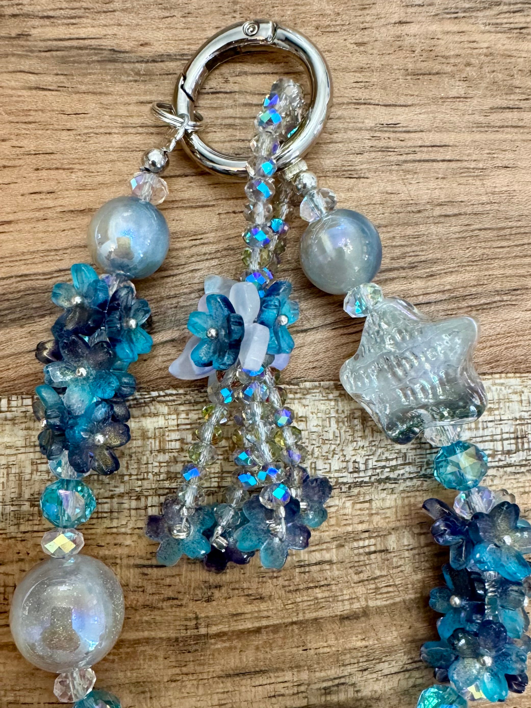 Teal Flower Fancy Phone Chain